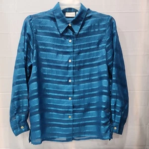 Alfred Dunner size 12 Solid Teal Blue/Green Chiffon Long Sleeve shiny - Picture 1 of 10