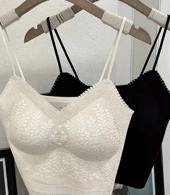 Conjunto de 3 camisetas sin mangas camisolas acolchadas de encaje suave en contraste talla única S-M nuevas Foto 1 de 4