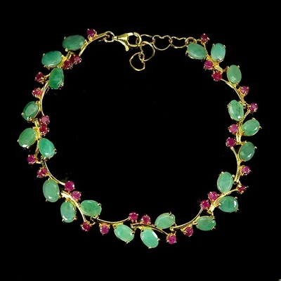 925 Sterling Silver Bracelet Oval Emerald 6x4mm Ruby Gemstone Jewelry 7 Inches - Image 1 of 4