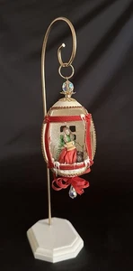 Real Egg Art Ornament Diorama Christmas Caroler with Dog Tree Snow Handmade BTG - Picture 1 of 14