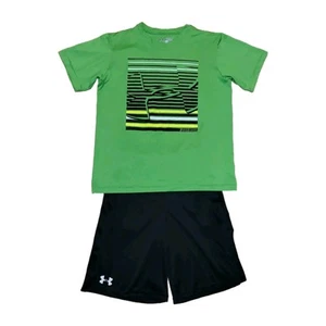 Under Armour Youth Medium (10-12) Black Athletic Shorts & Green Logo T-shirt Set - Picture 1 of 7