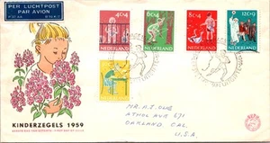 NETHERLANDS 1959 CACHET FDC COVER MULT FRANKING CHILD WELFARE STAMP SET CANCELED - Picture 1 of 2