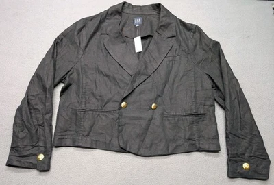 NWT GAP Women's Cropped Linen Cotton Blazer Size XL Black  - Image 1 of 4