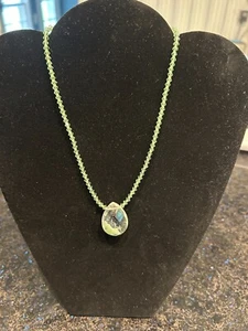 Beautiful Clear Quartz, Green Necklace, Made with Swarovski Crystal, 15-16" - Picture 1 of 4