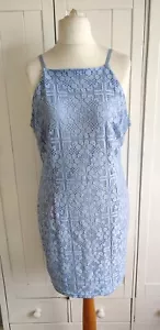 New Look Blue Dress Ladies Size 16 Lace Crochet Halter Neck - Picture 1 of 7