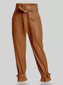 Pantalones de cuero para mujer bronceados genuinos piel de cordero atados puño pantalones de cuero elegantes - 011 - Imagen 1 de 4