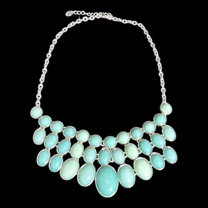 Francesca’s Faux Acrylic Turquoise Blue Silver Tone Chain Fashion Necklace 17" - Picture 1 of 6