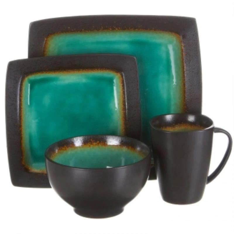 Gibson Ocean Paradise 16 Piece Square Stoneware Dinnerware Set In Jade - Image 1 of 1