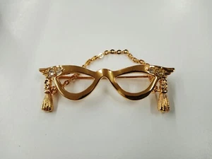 Vintage Avon Gold-Tone Rhinestone Cat Eyes Glasses Brooch  - Picture 1 of 7