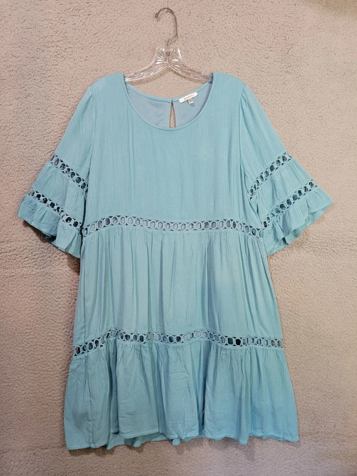 Vestido recto azul en capas grande Jodifl verano crochet ribete volantes hasta la rodilla  Foto 1 de 4