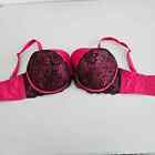 Cacique Smooth Balconette Bra Pink 38G Padded Floral Lace Lightly Lined Stretch