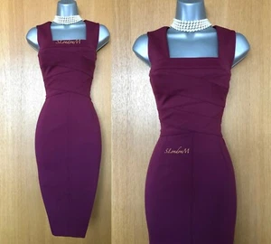 Vestido lápiz Karen Millen berenjena paneles asimétricos geométricos cuello cuadrado UK10 - Imagen 1 de 9