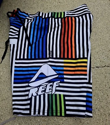 Reef Board Shorts Mens 34 Black White Multicolor Swim Trunks Unlined 8" Inseam - Image 1 of 4