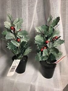 Ashland Christmas (2)  Winter Mini Potted Faux Holly Plant  8” NEW Desktop Table