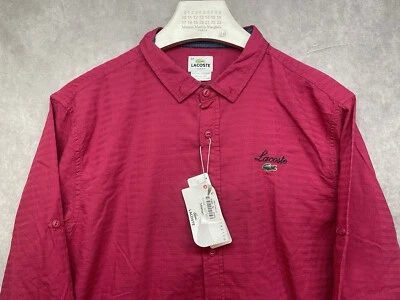 LACOSTE Men Slim Burgundy Button Shirt NWT Sz 44 (Asia Exclusive) Organic Cotton - Image 1 of 4