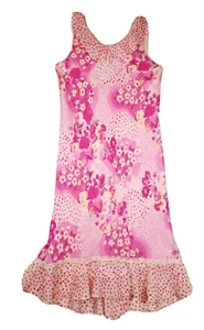 Pink Girls Dress Size 16 Floral Pattern Lined Sleeveless Ruffles Midi Washable - Picture 1 of 4