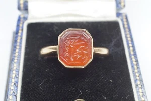 ANTIQUE ENGLISH 15K GOLD SIGNET RING W/ LATE ISLAMIC INTAGLIO SEAL c1800's - Picture 1 of 7