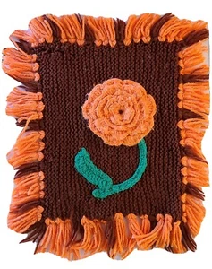 Vintage Knit Crochet Throw Pillow Cover, Orange Flower, Handmade, 12 x 10 - Picture 1 of 5