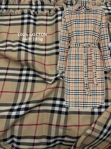 PLAID FABRIC 100% COTTON BEIGE TARTAN Red White Black ClassicCheck 3.5 meter - Picture 1 of 16
