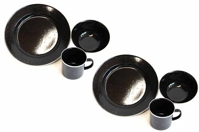 Essgeschirr Western emailliert Set 2 oder 4 Personen Camping Outdoor feuerfest - Bild 1 von 2
