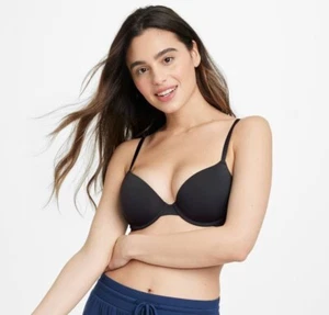 Auden Everyday Lightly Lined Demi T-Shirt Bra Women 32B Black - Picture 1 of 8