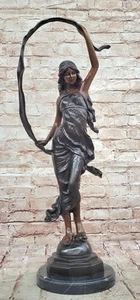 Bronce Art Nouveau Dama Bailarina con Cinta Base de Mármol Fundido Caliente Decoración del Hogar OFERTA - Imagen 1 de 10