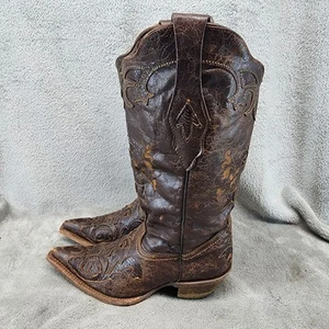 Corral Shoes Womens Size 6 Wide Brown Leather Lizard Inlay Pointed Toe Boots - Picture 1 of 14