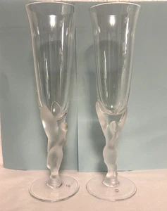 Juego de 2 copas esmeriladas Igor Carl Faberge palomas besadoras flautas champán Francia - Imagen 1 de 7
