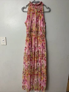 Maxi abito Taylor in chiffon stampa floreale fumè finto collo a strati taglia 8 fata della foresta - Foto 1 di 7