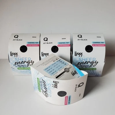 4 Pair Leggs Size Q Queen Sheer Energy No Roll Waistband Control Top Sheer Toe * - Image 1 of 4