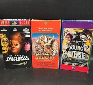 Lot of 3 Mel Brooks VHS Tapes: Blazing Saddles Spaceballs Young Frankenstein EUC - Picture 1 of 3