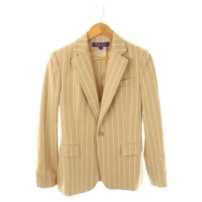 Chaqueta a medida Ralph Lauren etiqueta púrpura lana rayas espiga 2 beige usada Foto 1 de 4