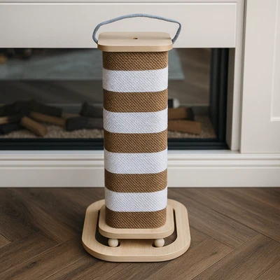 Cardboard Cat Scratch Post Tower – Modern Cat Scratcher with Toy - Image 1 of 4