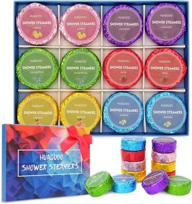HUADUOO Shower Steamers Gift Set 12PCS Aromatherapy with 6 Scents, Christmas Gift Set