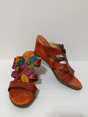 Spring Step L'Artiste Women's Orange Floral Dandy Sandal Wedge Heels Size 42/11 - Image 1 of 4