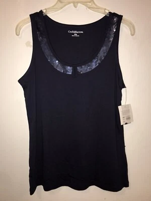 Croft Barrow Tank Top Women Petite Medium Blue Embellish Keyhole Sleeveless NEW - Image 1 of 4
