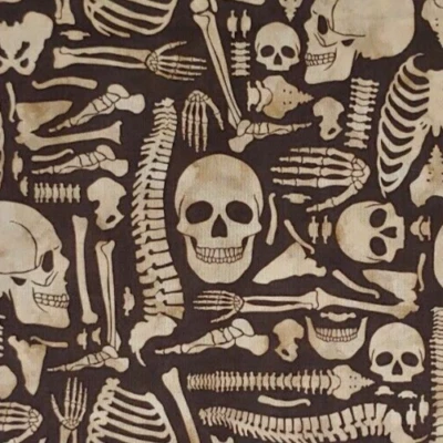 Halloween Skulls Skeleton Medical Fabric SPRINGS Boney Yard Cotton OVER 7/8 YARD - Image 1 of 3