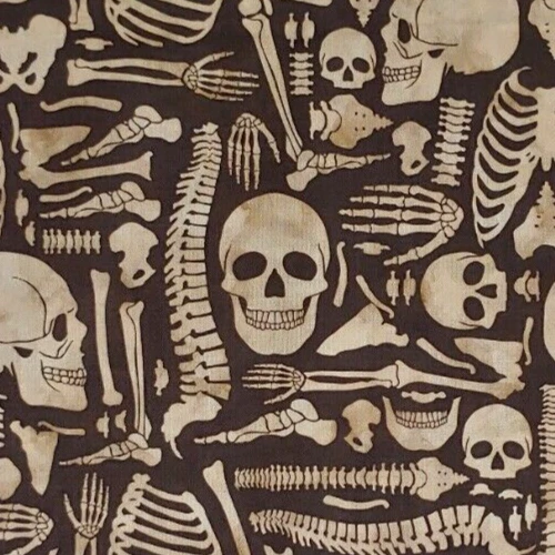Halloween Skulls Skeleton Medical Fabric SPRINGS Boney Yard Cotton OVER 7/8 YARD - Image 1 of 3