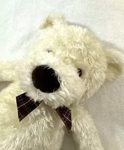 Gund White Teddy Bear 24” Ivory W Plaid Bow EUC Adorable Face - Picture 1 of 12