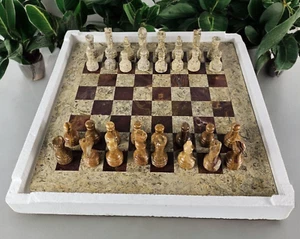 15" Marmor Schachspiel, handgefertigtes Schachspiel, Vatertagsgeschenk für ihn, Steinschach - Bild 1 von 15