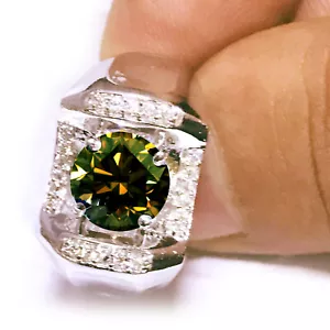 3.10 Ct Vvs /BROWN WHITE MOISSANITE DIAMOND ROUND CUT SILVER RING Size 9 - Picture 1 of 3