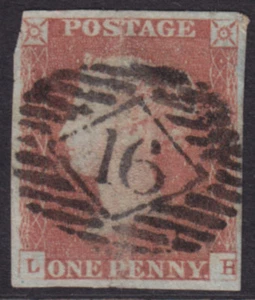 1841 1d PLACA ROJA MARRÓN 84 LETRAS "L - H" USADA CON BONITOS MÁRGENES - Imagen 1 de 1