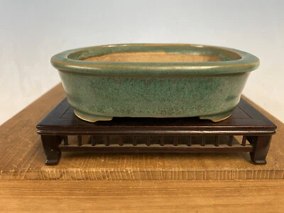 Green Glazed Shohin Size Bonsai Tree Pot By Heian Kosen 5 1/2” - Image 1 of 4