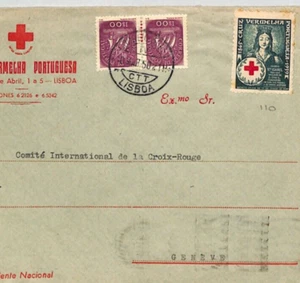 PORTUGAL Cover RED CROSS 1939 Label Lisbon SWITZERLAND Geneva 1950 RC197 - Picture 1 of 10