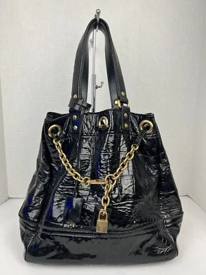 Bolso de Mano Yves Saint Laurent YSL Cocodrilo Repujado Negro Charol Cadena Bloqueo Foto 1 de 4