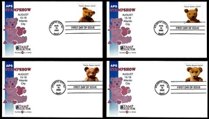 USA, SCOTT # 3653-3656, SET OF 4 APS STAMPSHOW FDC COVERS TEDDY BEARS YEAR 2002 - Picture 1 of 6