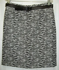 Tahari Arthur S Levine Women's Lined Skirt Black & Ivory Belted Size 10 NWT - Picture 1 of 6
