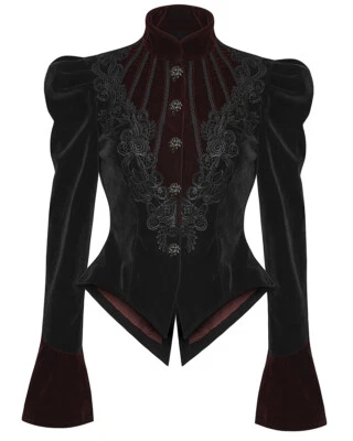 Punk Rave Womens Gothic Jacket Black Red Velvet Steampunk VTG Victorian Vampire - Image 1 of 4
