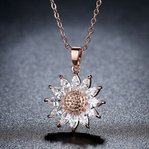 925 Silver Sunflower Zircon Pendant Necklace Choker Women Charm Jewelry Gift