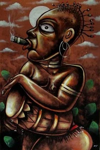 Original Art Painting Canvas Cigar Smoke Santiago Cuba Artist ENRIQUE BICET 7 - Picture 1 of 1